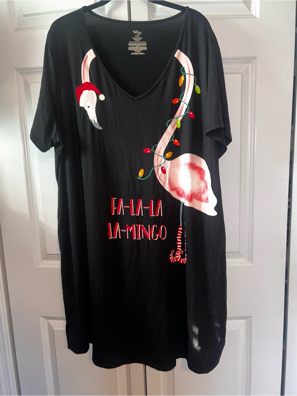 Secret Treasures Black Nightshirt with Pink Flamingo & Multicolored Lights